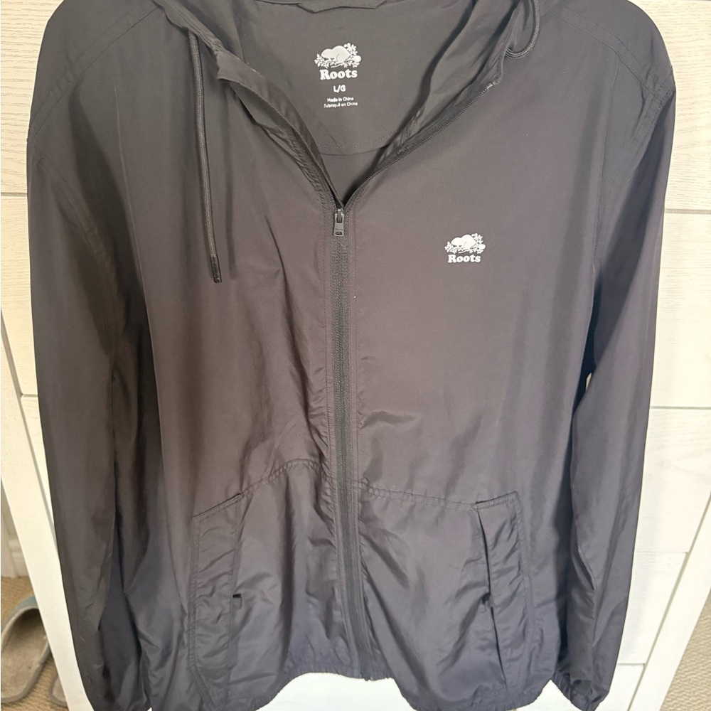 Roots Black Rain Jacket with White Logo